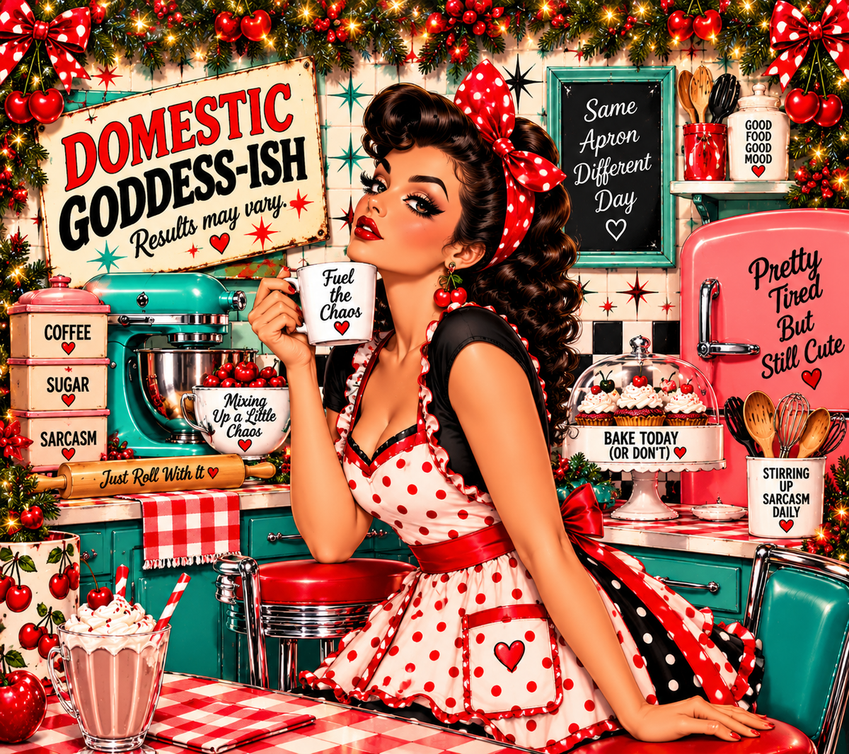 Christmas pin-up kitchen chaos artwork for a custom tumbler