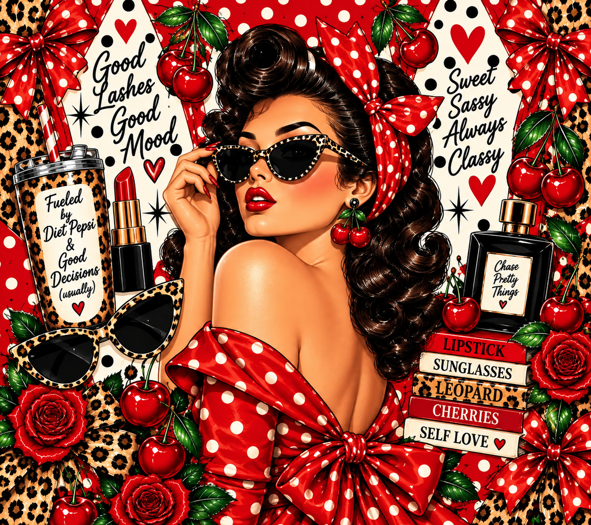 Retro Rockabilly glam artwork for a custom tumbler