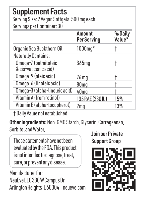 NeuEve Sea Buckthorn Oil | Omega-7 Supplement for Vaginal Dryness & Skin