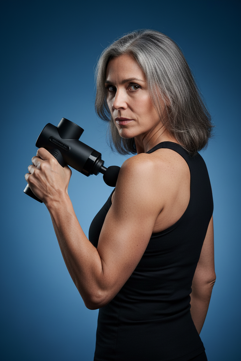 Woman 50s with Massage Gun